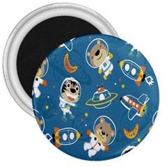 Seamless Pattern Funny Astronaut Outer Space Transportation 3  Magnets by Semog4
