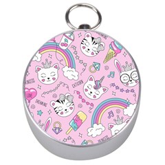 Beautiful Cute Animals Pattern Pink Silver Compasses