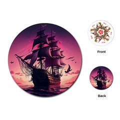 Ship Pirate Adventure Landscape Ocean Sun Heaven Playing Cards Single Design (round) by Semog4