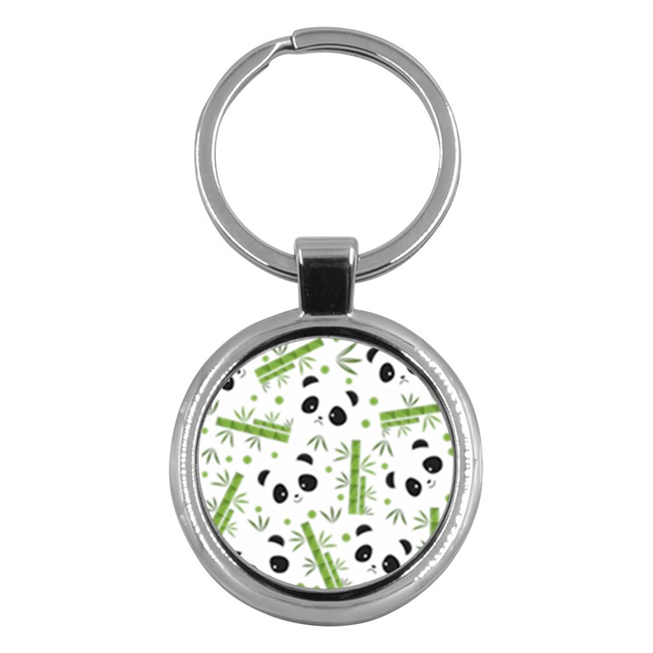 Giant Panda Bear Green Bamboo Key Chain (Round)