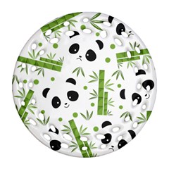 Giant Panda Bear Green Bamboo Round Filigree Ornament (two Sides) by Salman4z