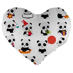 Giant Panda Bear Cuteness Large 19  Premium Flano Heart Shape Cushions by Salman4z