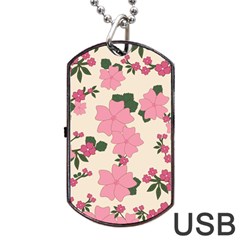 Floral Vintage Flowers Dog Tag Usb Flash (one Side)