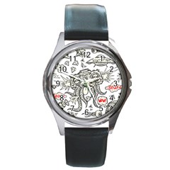 Drawing Clip Art Hand Painted Abstract Creative Space Squid Radio Round Metal Watch by Salman4z