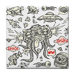 Drawing Clip Art Hand Painted Abstract Creative Space Squid Radio Tile Coaster by Salman4z