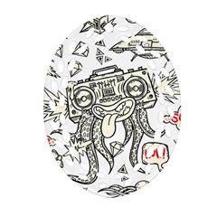 Drawing Clip Art Hand Painted Abstract Creative Space Squid Radio Oval Filigree Ornament (two Sides) by Salman4z