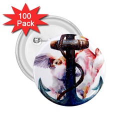 Anchor watercolor painting tattoo art anchors and birds 2.25  Buttons (100 pack) 