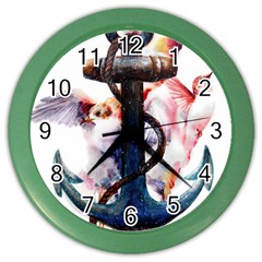 Anchor watercolor painting tattoo art anchors and birds Color Wall Clock