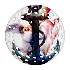 Anchor Watercolor Painting Tattoo Art Anchors And Birds Ornament (round Filigree) by Salman4z