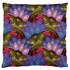 Purple Red And Green Flowers Digital Wallpaper Patterns Ornament Large Premium Plush Fleece Cushion Case (one Side) by Salman4z