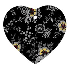 White And Yellow Floral And Paisley Illustration Background Ornament (heart) by Salman4z
