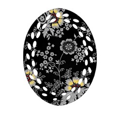 White And Yellow Floral And Paisley Illustration Background Oval Filigree Ornament (two Sides) by Salman4z