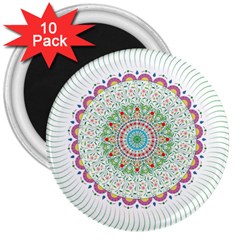 Flower Abstract Floral Hand Ornament Hand Drawn Mandala 3  Magnets (10 Pack)  by Salman4z