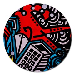 Multicolored Doodle Art Street Art Magnet 5  (round) by Salman4z