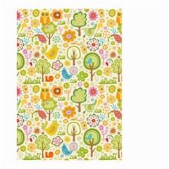 Nature Doodle Art Trees Birds Owl Children Pattern Multi Colored Small Garden Flag (two Sides) by Salman4z