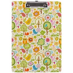 Nature Doodle Art Trees Birds Owl Children Pattern Multi Colored A4 Acrylic Clipboard