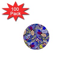 Blue Yellow Background Pattern Vector Texture Paisley 1  Mini Buttons (100 Pack)  by Salman4z