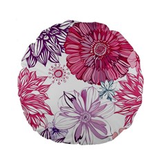 Red And Pink Flowers Vector Art Asters Patterns Backgrounds Standard 15  Premium Flano Round Cushions