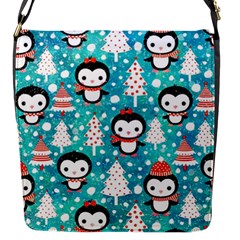 Blue Penguin Pattern Christmas Flap Closure Messenger Bag (s) by Salman4z