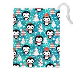 Blue Penguin Pattern Christmas Drawstring Pouch (5xl) by Salman4z