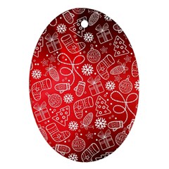 Christmas Pattern Red Oval Ornament (two Sides)