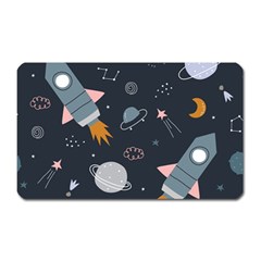 Space Background Illustration With Stars And Rocket Seamless Vector Pattern Magnet (rectangular) by Salman4z