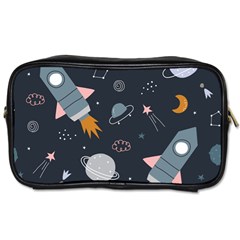 Space Background Illustration With Stars And Rocket Seamless Vector Pattern Toiletries Bag (one Side) by Salman4z