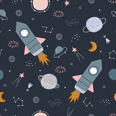 Space Background Illustration With Stars And Rocket Seamless Vector Pattern Play Mat (rectangle) by Salman4z