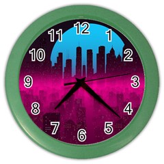 Futuristic Cityscape Color Wall Clock by Salman4z