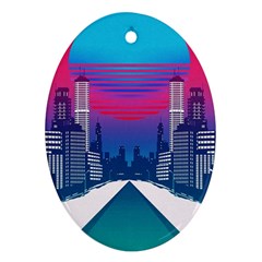 Retro Cityscape Artist Artwork Digital Art Ornament (Oval)