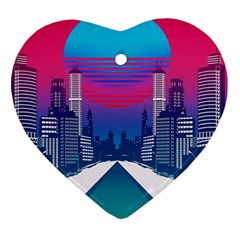 Retro Cityscape Artist Artwork Digital Art Ornament (Heart)