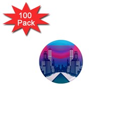 Retro Cityscape Artist Artwork Digital Art 1  Mini Magnets (100 pack) 