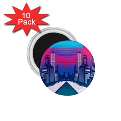 Retro Cityscape Artist Artwork Digital Art 1.75  Magnets (10 pack) 