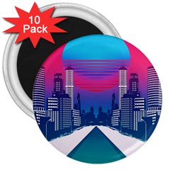 Retro Cityscape Artist Artwork Digital Art 3  Magnets (10 pack) 