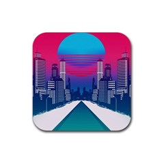 Retro Cityscape Artist Artwork Digital Art Rubber Coaster (Square)