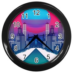 Retro Cityscape Artist Artwork Digital Art Wall Clock (Black)