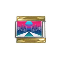 Retro Cityscape Artist Artwork Digital Art Gold Trim Italian Charm (9mm)