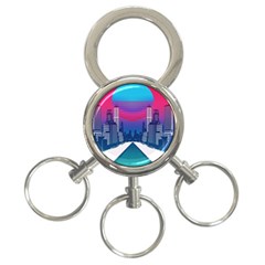 Retro Cityscape Artist Artwork Digital Art 3-Ring Key Chain