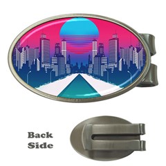 Retro Cityscape Artist Artwork Digital Art Money Clips (Oval) 