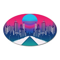 Retro Cityscape Artist Artwork Digital Art Oval Magnet