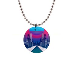 Retro Cityscape Artist Artwork Digital Art 1  Button Necklace