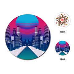 Retro Cityscape Artist Artwork Digital Art Playing Cards Single Design (Round)