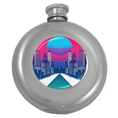 Retro Cityscape Artist Artwork Digital Art Round Hip Flask (5 oz)