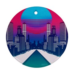 Retro Cityscape Artist Artwork Digital Art Round Ornament (Two Sides)