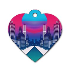 Retro Cityscape Artist Artwork Digital Art Dog Tag Heart (Two Sides)