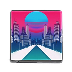 Retro Cityscape Artist Artwork Digital Art Memory Card Reader (Square 5 Slot)