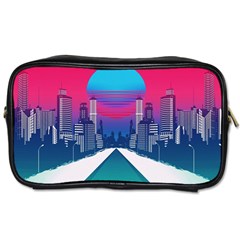 Retro Cityscape Artist Artwork Digital Art Toiletries Bag (Two Sides)