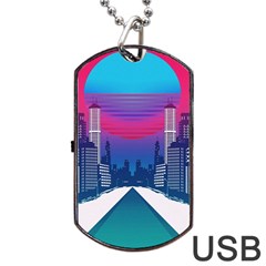 Retro Cityscape Artist Artwork Digital Art Dog Tag USB Flash (One Side)