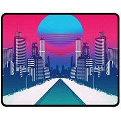 Retro Cityscape Artist Artwork Digital Art Two Sides Fleece Blanket (Medium)