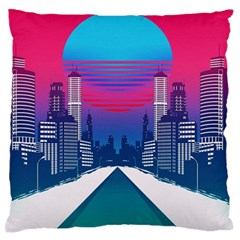 Retro Cityscape Artist Artwork Digital Art Large Premium Plush Fleece Cushion Case (One Side)